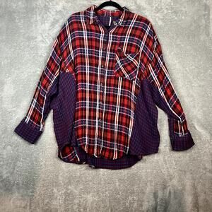 Free People One of the Guys Oversized Flannel Button Down Womens L Plaid Shacket
